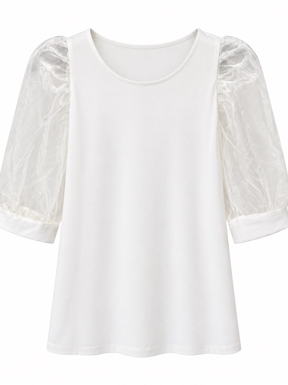 Calvin Klein White Puff-Sleeve Sheer Short Sleeve Top